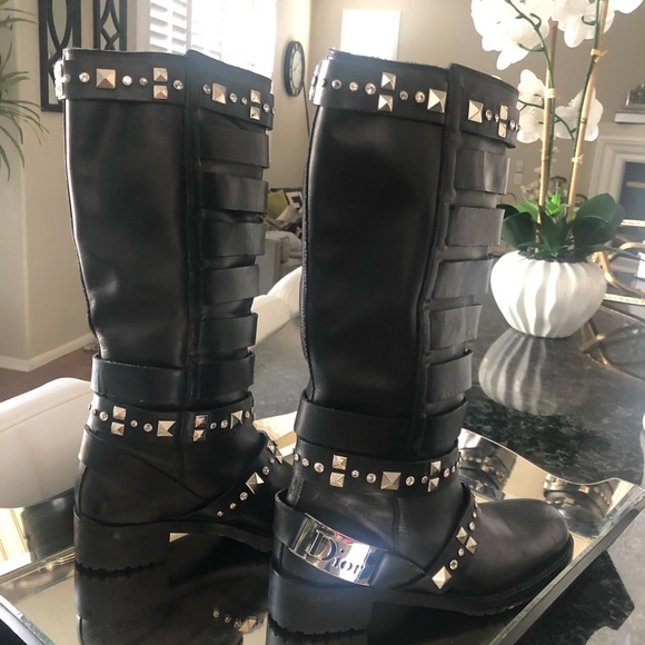 Dior black leather studded logo strap biker b - Picture 12 of 13